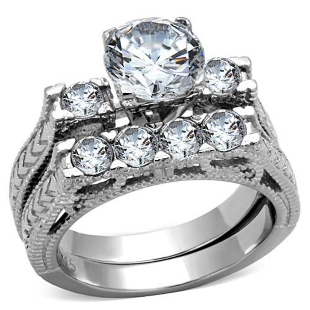 2.95 Ct Zirconia Stainless Steel Wedding Ring Set